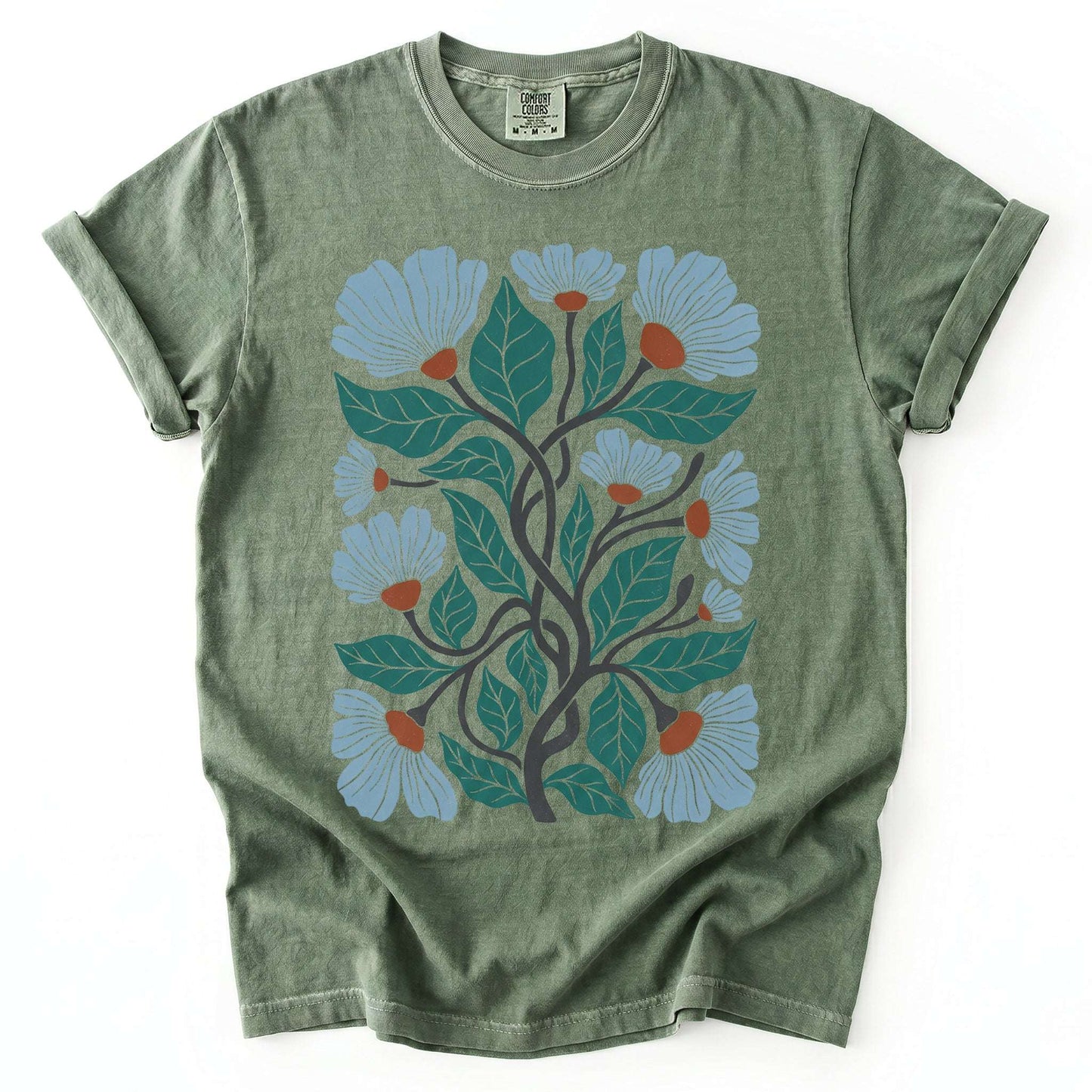 Floral Retro Block Print Vintage Washed T-Shirt