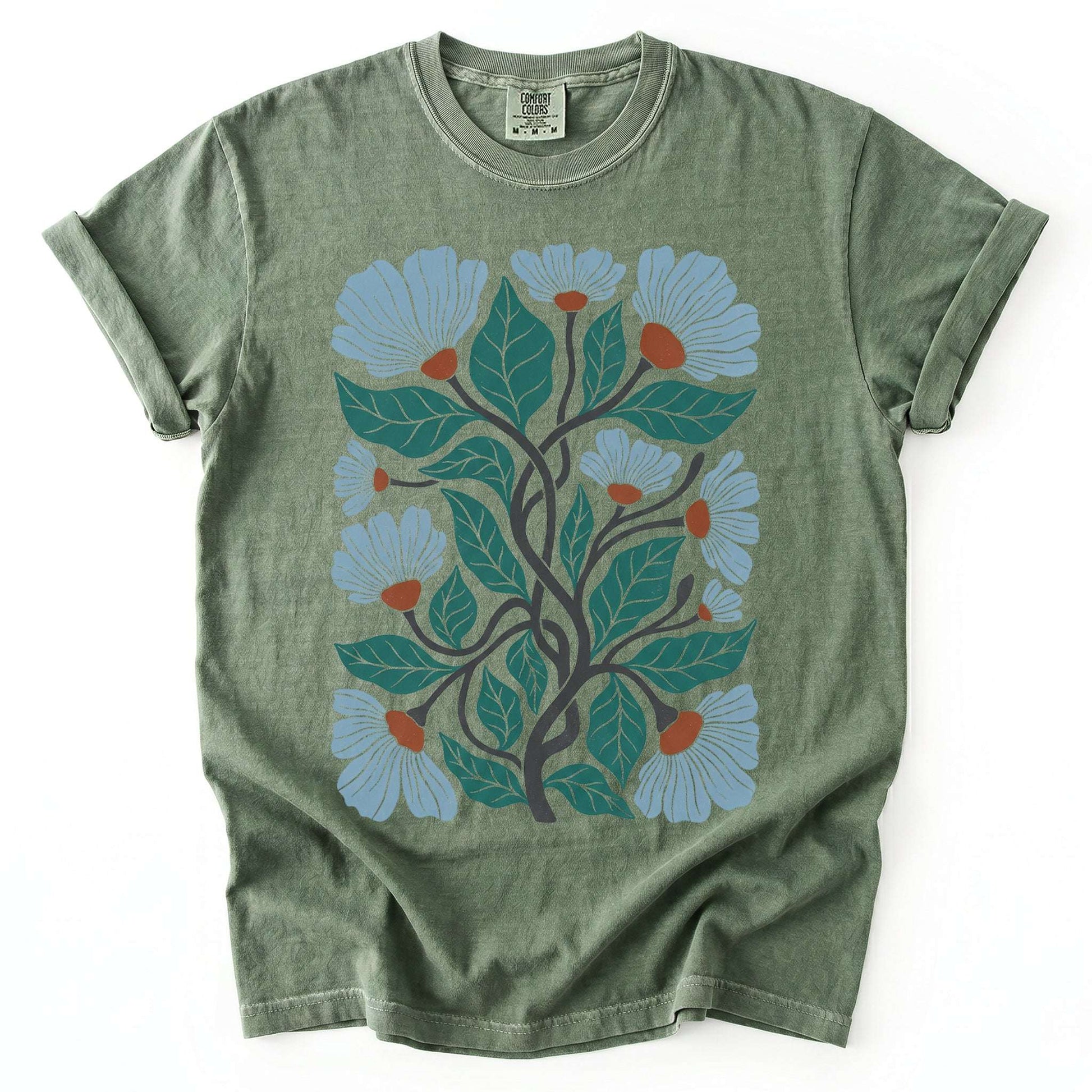 Floral Retro Block Print Vintage Washed T-Shirt