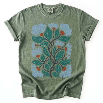 Floral Retro Block Print Vintage Washed T-Shirt