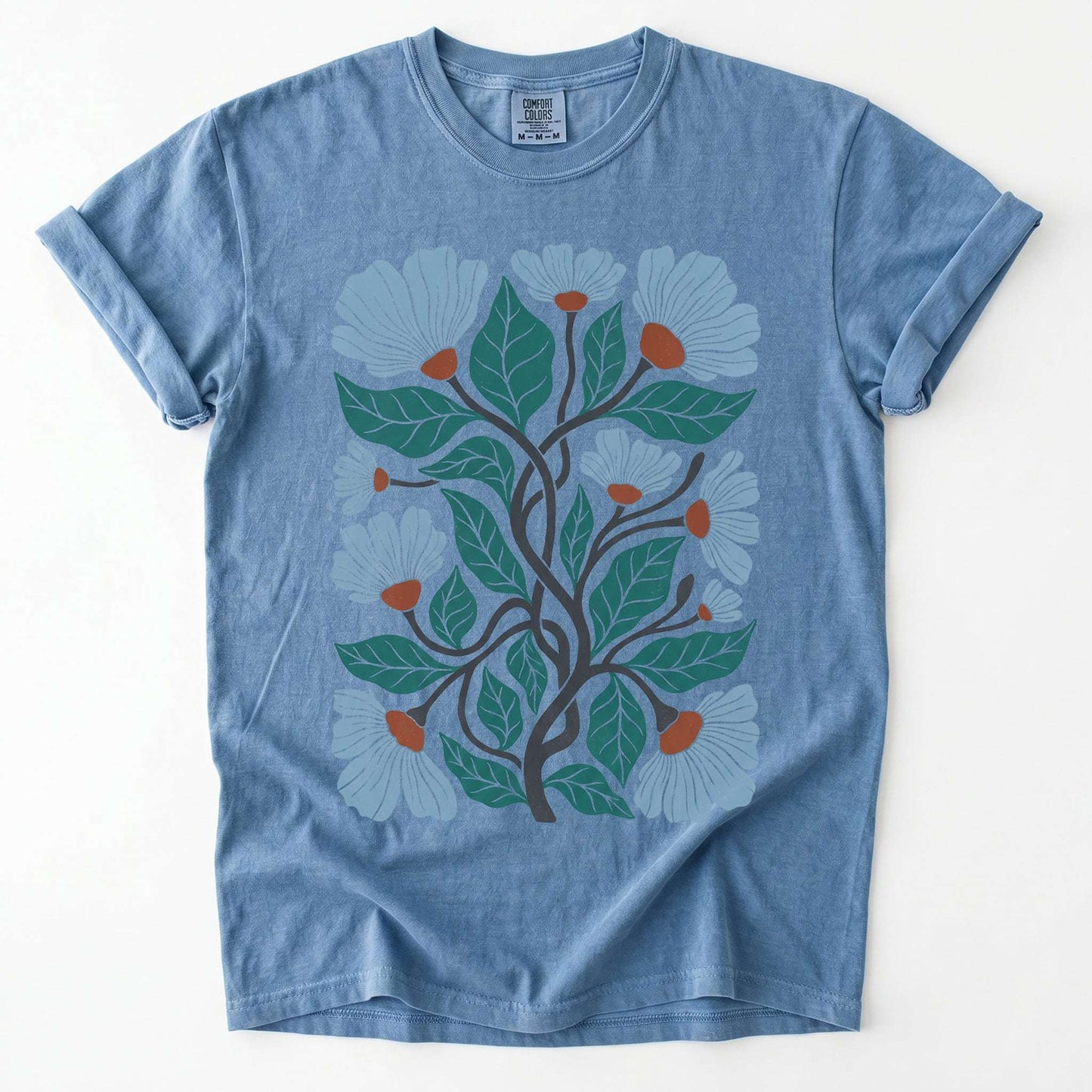 Floral Retro Block Print Vintage Washed T-Shirt