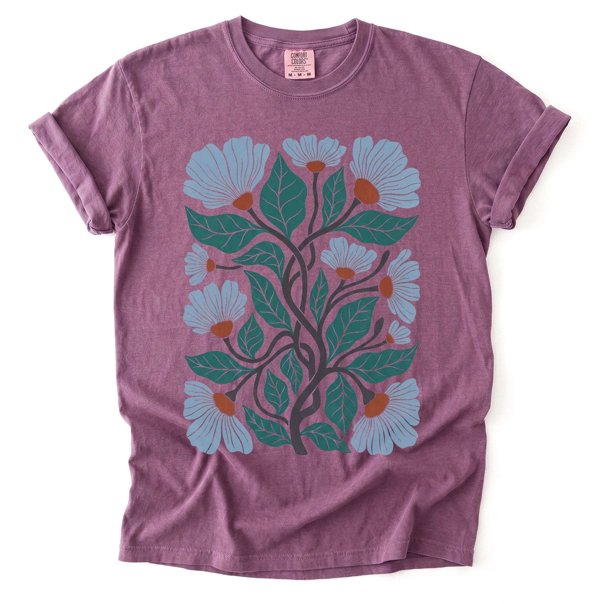 Floral Retro Block Print Vintage Washed T-Shirt