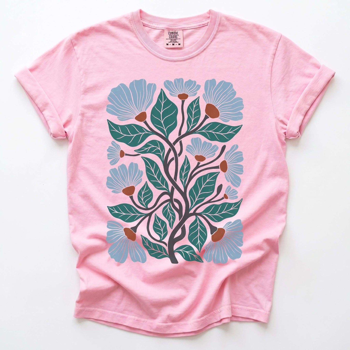 Floral Retro Block Print Vintage Washed T-Shirt