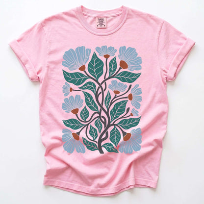 Floral Retro Block Print Vintage Washed T-Shirt
