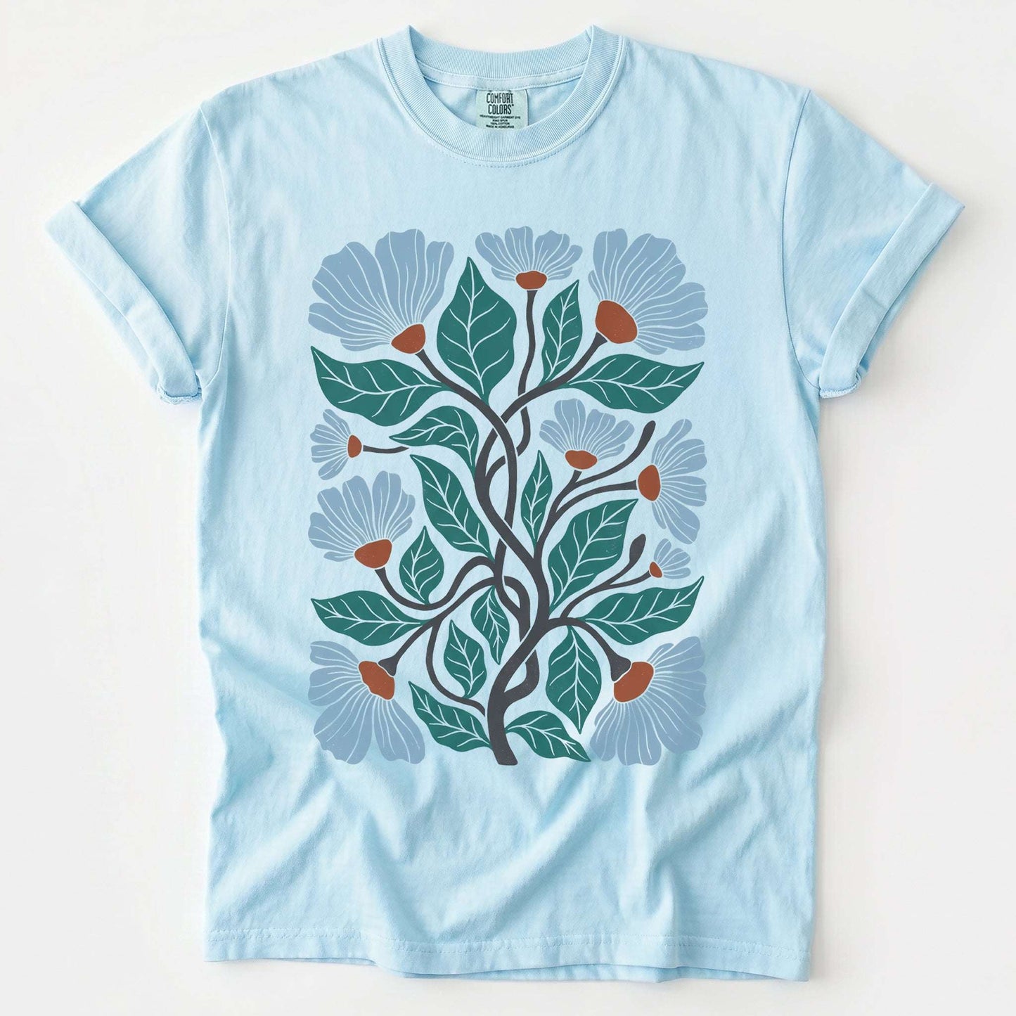Floral Retro Block Print Vintage Washed T-Shirt