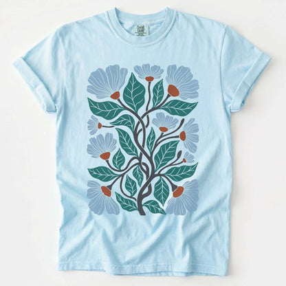 Floral Retro Block Print Vintage Washed T-Shirt