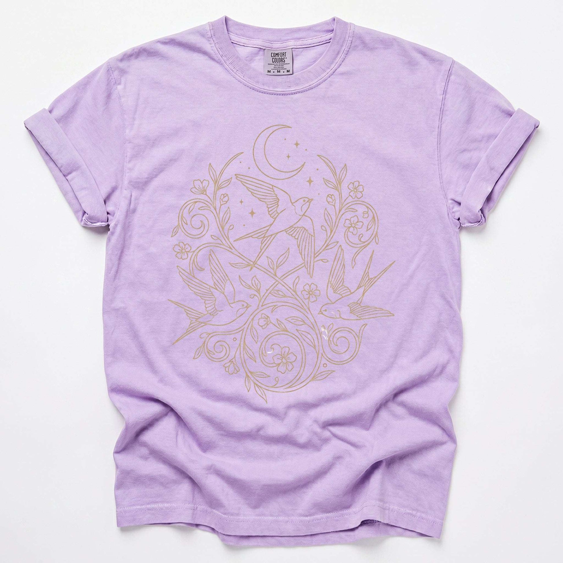 Minimalist Botanical Swallows Vintage Washed T-Shirt
