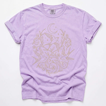 Minimalist Botanical Swallows Vintage Washed T-Shirt