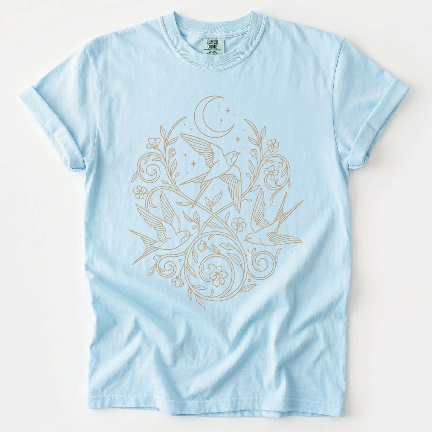 Minimalist Botanical Swallows Vintage Washed T-Shirt