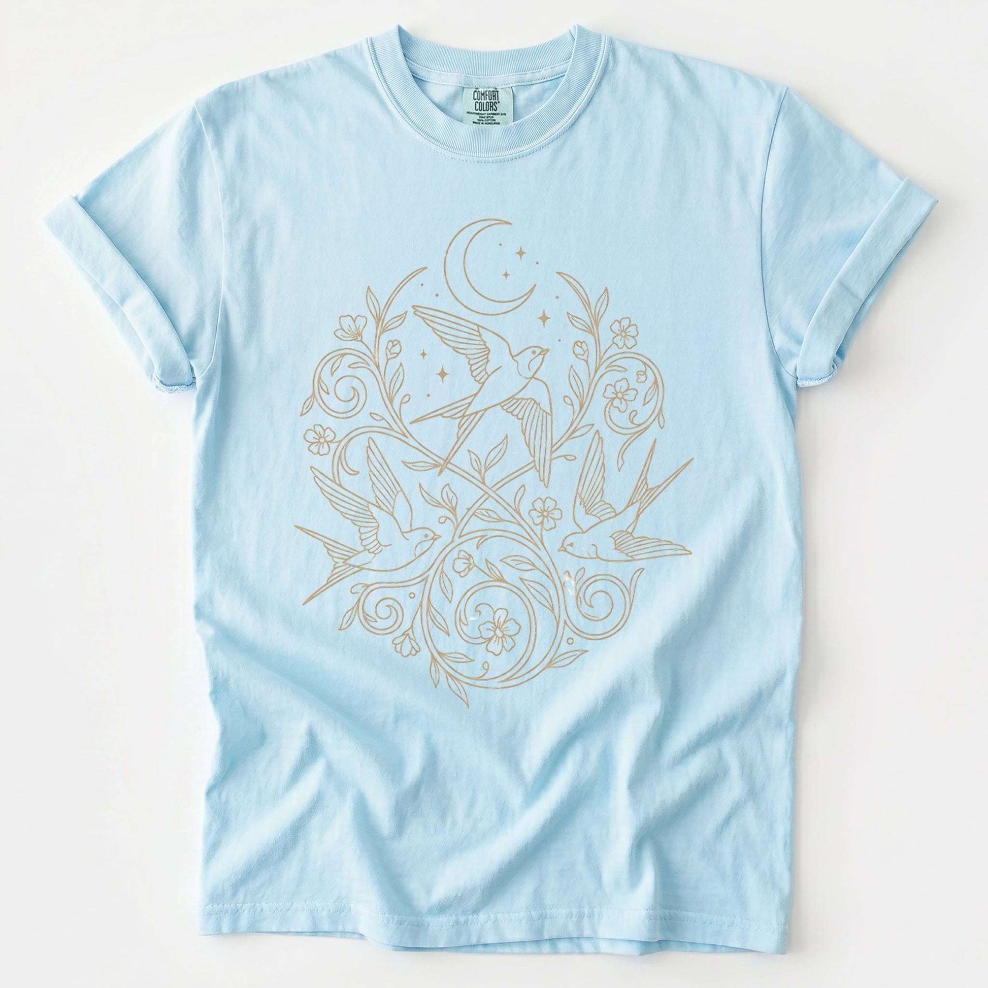 Minimalist Botanical Swallows Vintage Washed T-Shirt