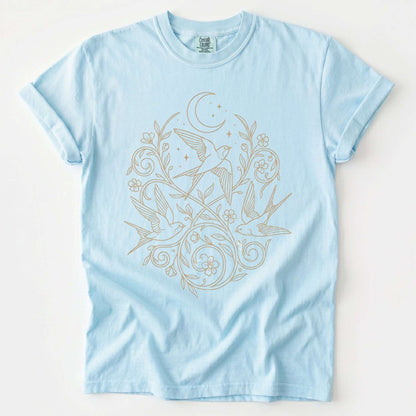 Minimalist Botanical Swallows Vintage Washed T-Shirt