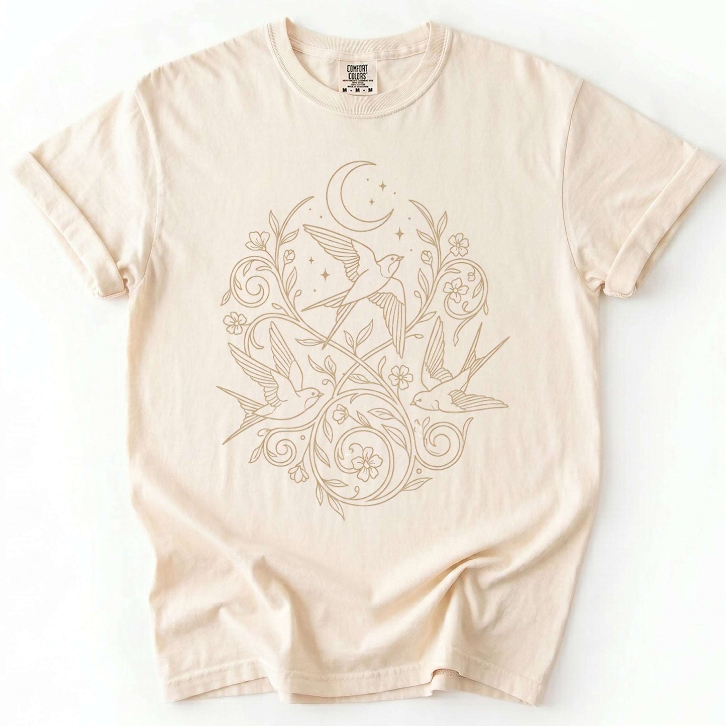 Minimalist Botanical Swallows Vintage Washed T-Shirt