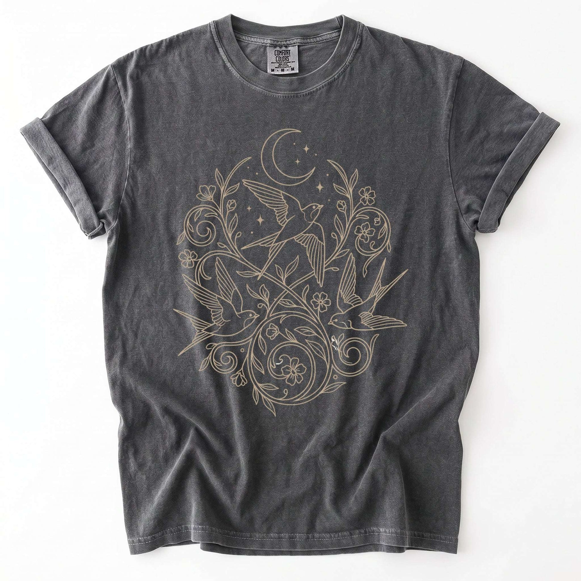 Minimalist Botanical Swallows Vintage Washed T-Shirt