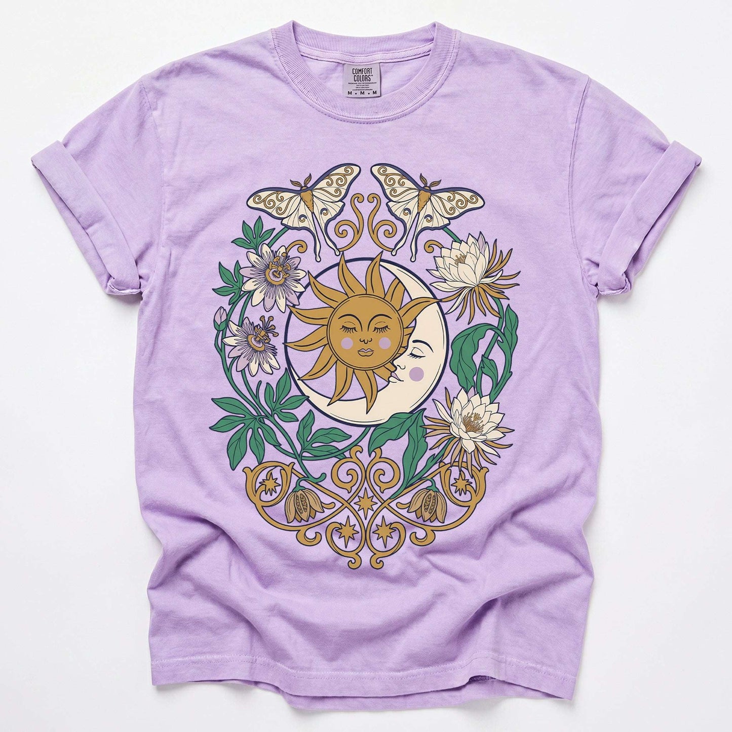 Mystical Crescent Moon & Moth Vintage Washed T-Shirt