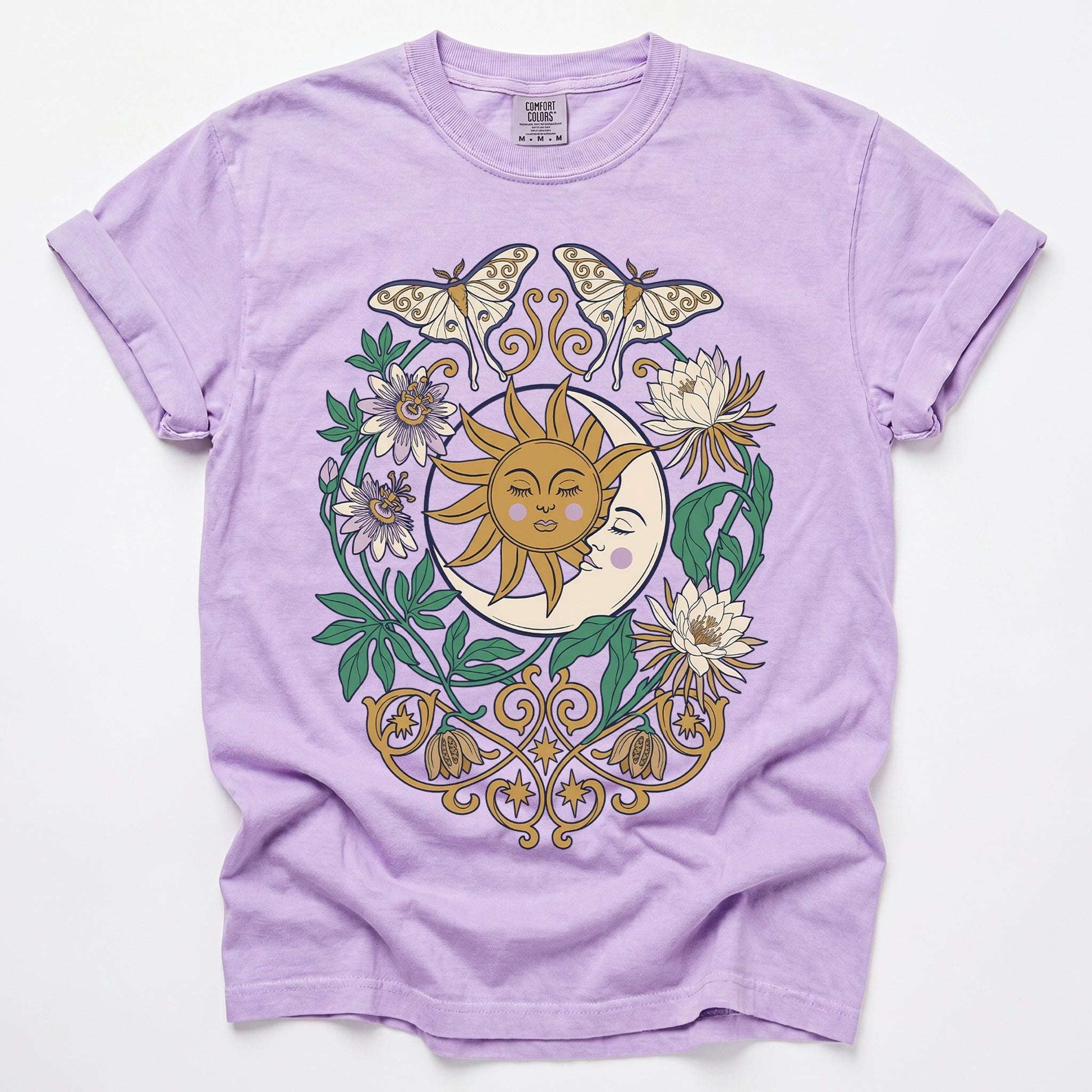 Mystical Crescent Moon & Moth Vintage Washed T-Shirt