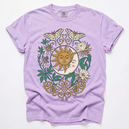 Mystical Crescent Moon & Moth Vintage Washed T-Shirt