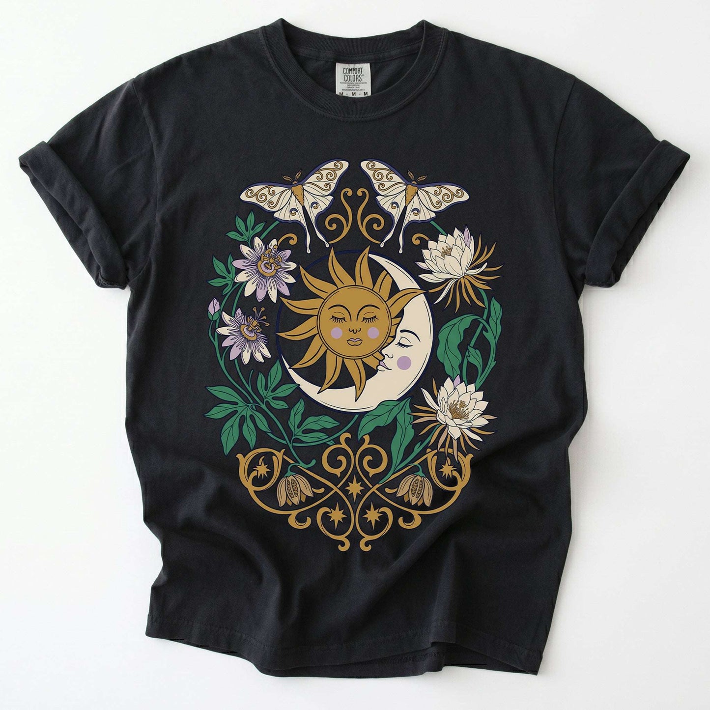 Mystical Crescent Moon & Moth Vintage Washed T-Shirt