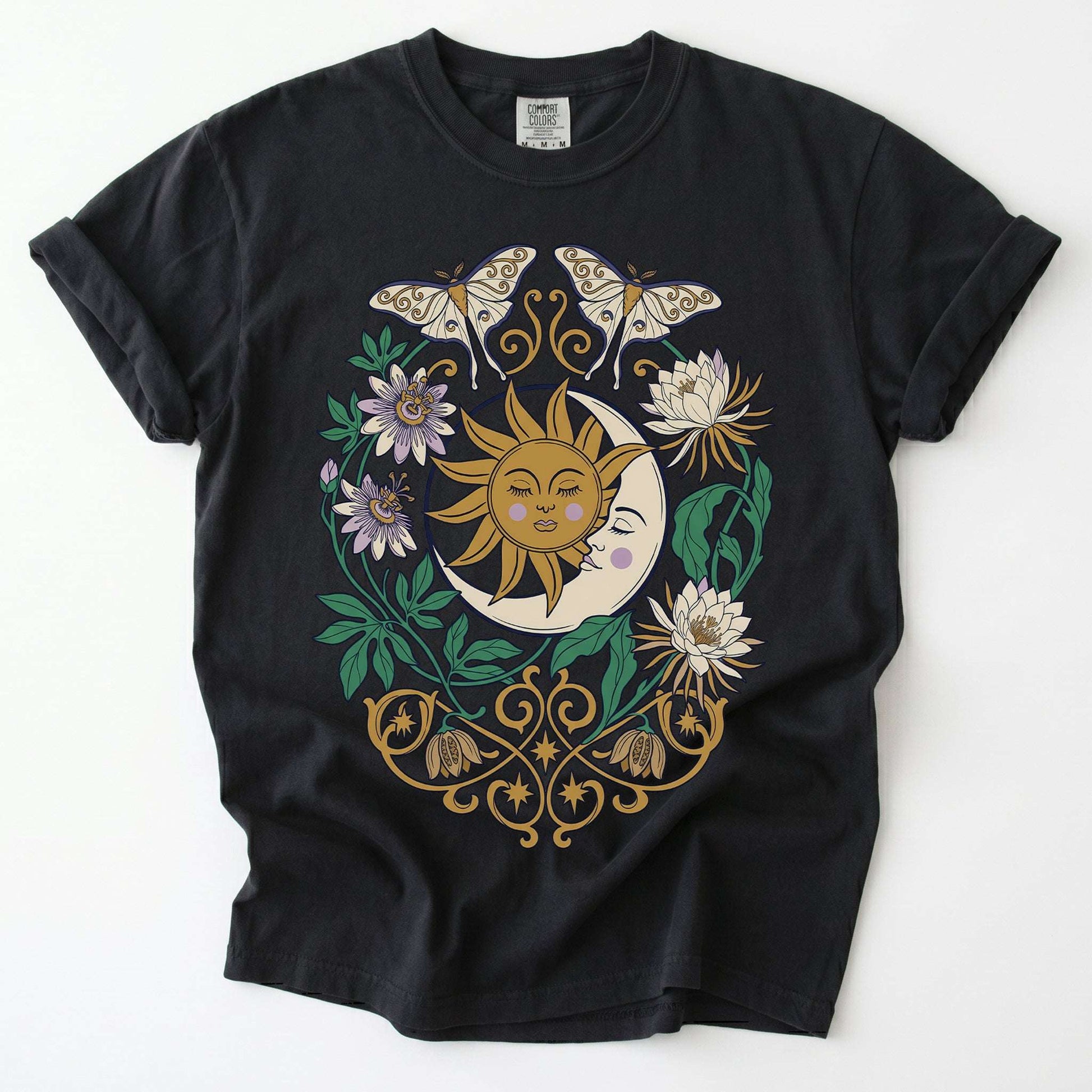 Mystical Crescent Moon & Moth Vintage Washed T-Shirt