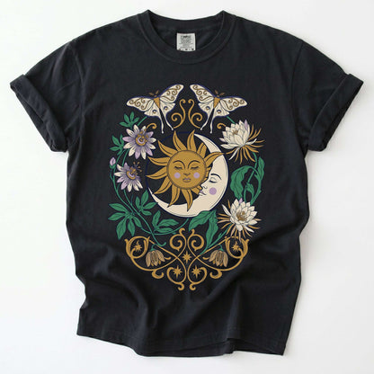 Mystical Crescent Moon & Moth Vintage Washed T-Shirt