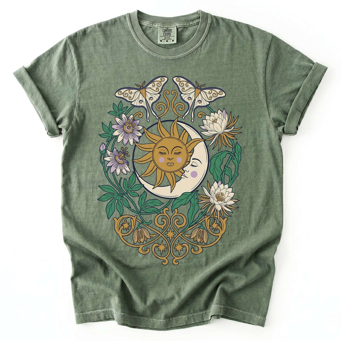 Mystical Crescent Moon & Moth Vintage Washed T-Shirt