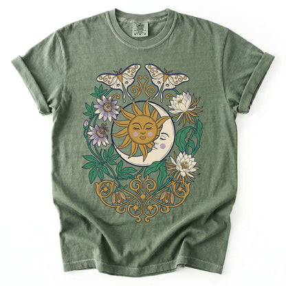 Mystical Crescent Moon & Moth Vintage Washed T-Shirt
