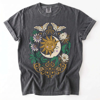 Mystical Crescent Moon & Moth Vintage Washed T-Shirt