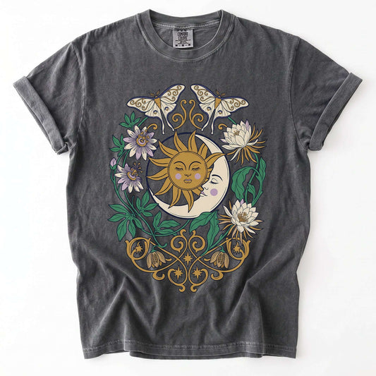 Mystical Crescent Moon & Moth Vintage Washed T-Shirt
