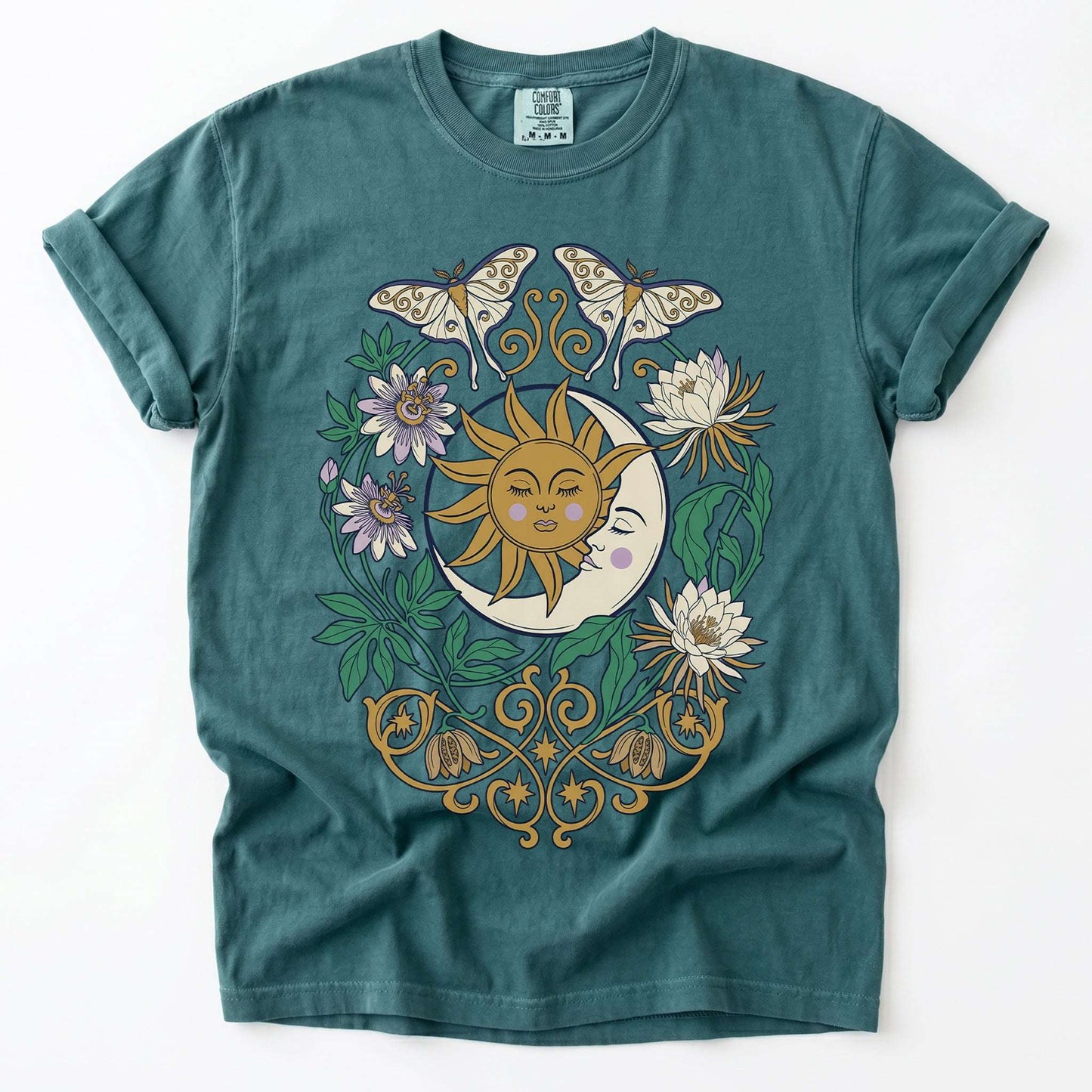 Mystical Crescent Moon & Moth Vintage Washed T-Shirt