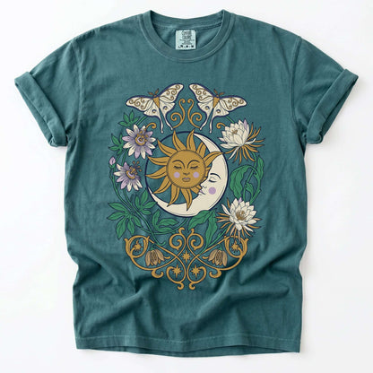 Mystical Crescent Moon & Moth Vintage Washed T-Shirt