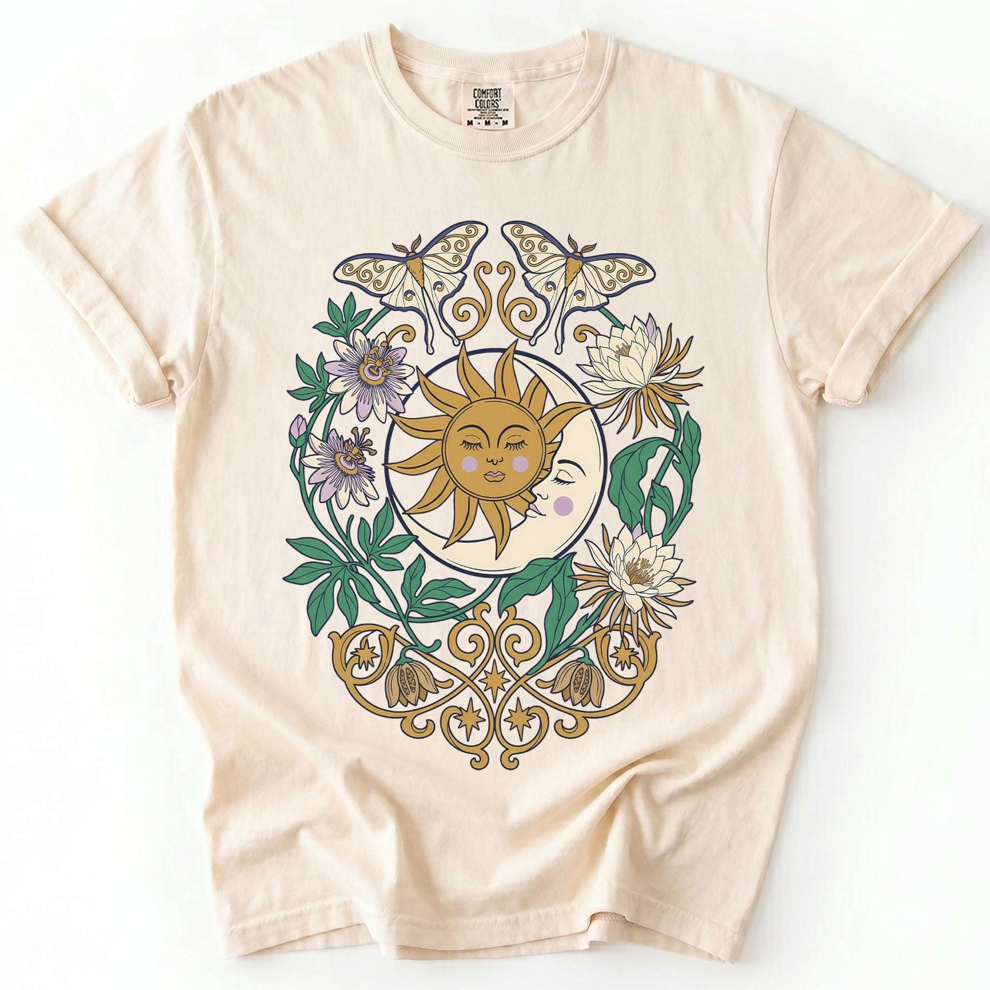Mystical Crescent Moon & Moth Vintage Washed T-Shirt