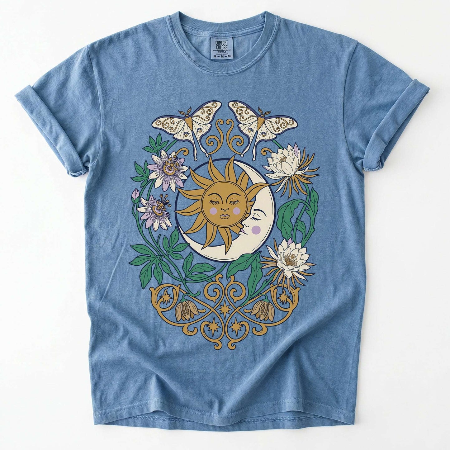 Mystical Crescent Moon & Moth Vintage Washed T-Shirt
