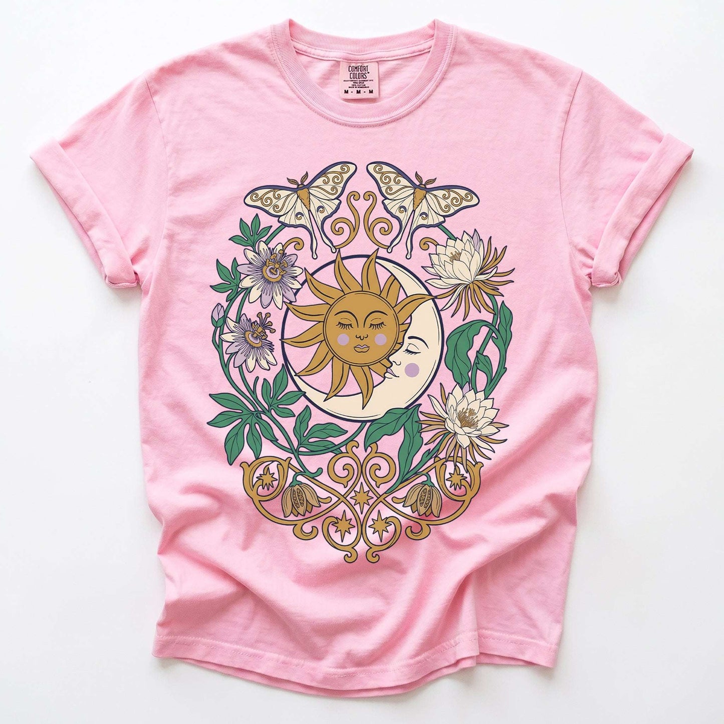 Mystical Crescent Moon & Moth Vintage Washed T-Shirt