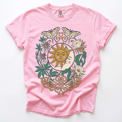 Mystical Crescent Moon & Moth Vintage Washed T-Shirt