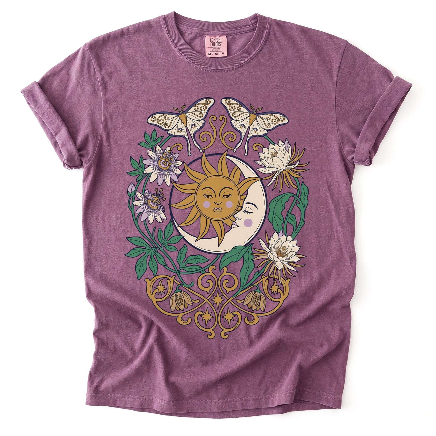 Mystical Crescent Moon & Moth Vintage Washed T-Shirt