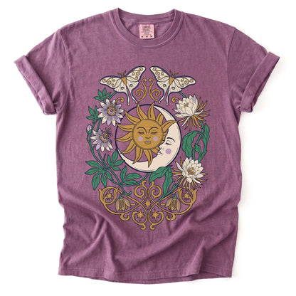 Mystical Crescent Moon & Moth Vintage Washed T-Shirt