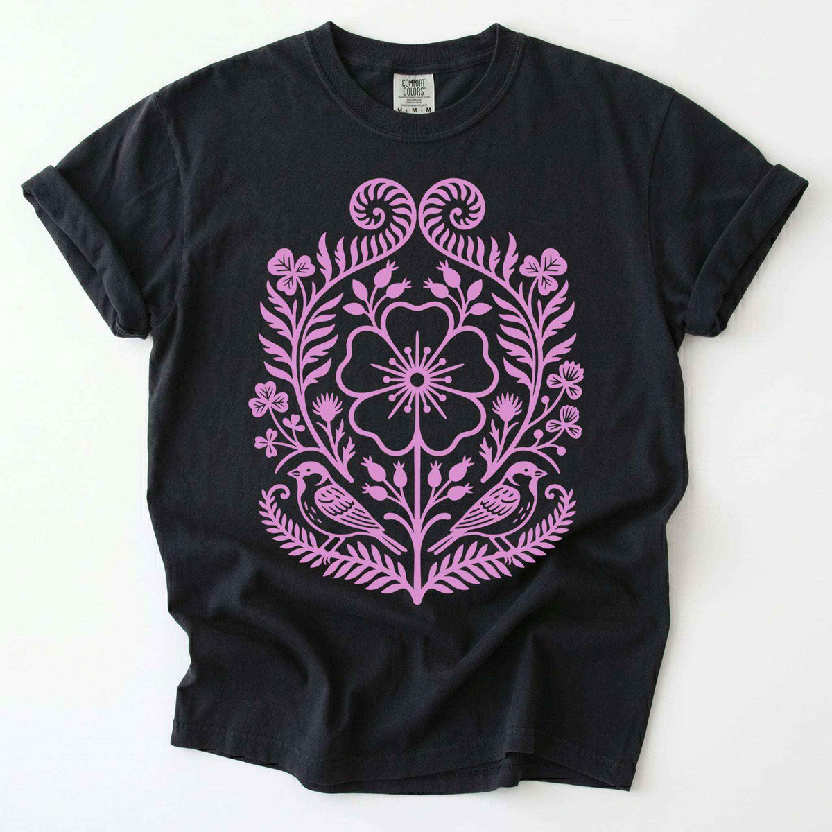 Pink Floral Folk Art Vintage Washed T-Shirt