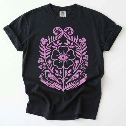 Pink Floral Folk Art Vintage Washed T-Shirt