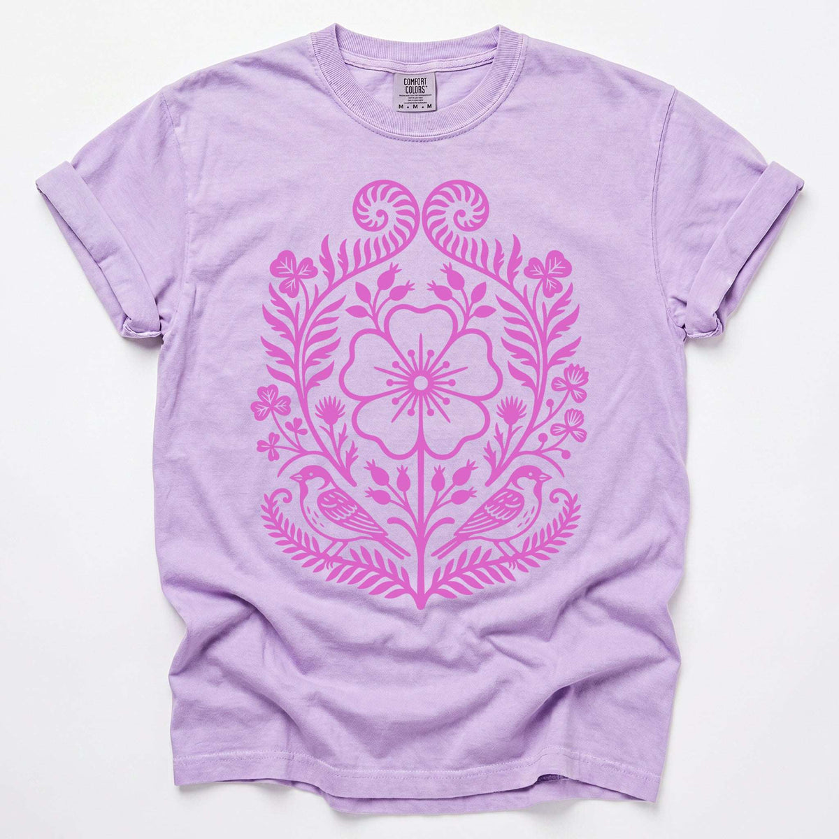 Pink Floral Folk Art Vintage Washed T-Shirt