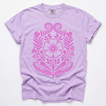 Pink Floral Folk Art Vintage Washed T-Shirt