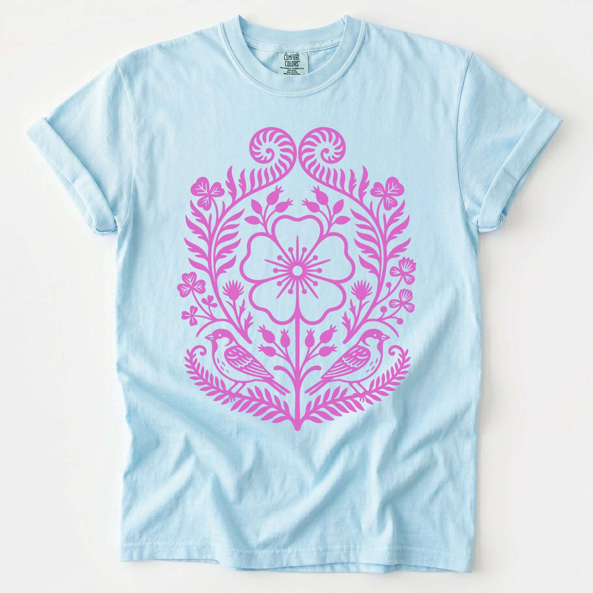 Pink Floral Folk Art Vintage Washed T-Shirt