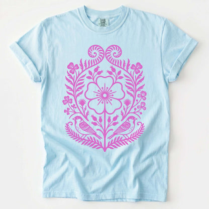 Pink Floral Folk Art Vintage Washed T-Shirt