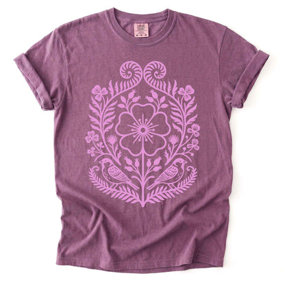 Pink Floral Folk Art Vintage Washed T-Shirt