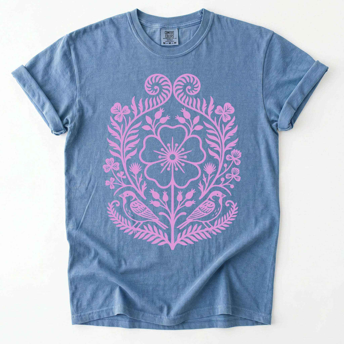 Pink Floral Folk Art Vintage Washed T-Shirt