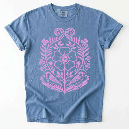 Pink Floral Folk Art Vintage Washed T-Shirt