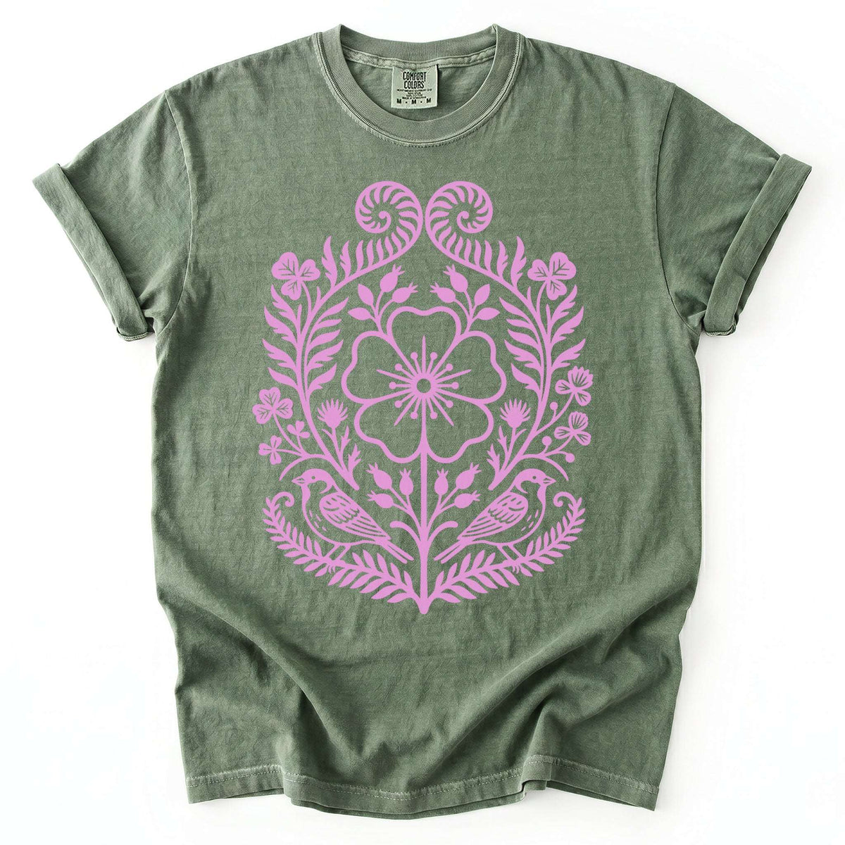 Pink Floral Folk Art Vintage Washed T-Shirt
