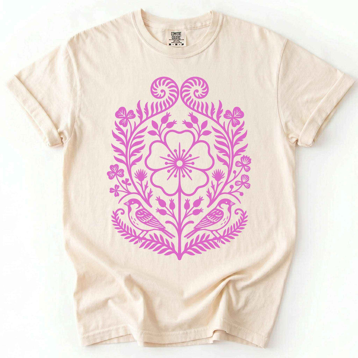 Pink Floral Folk Art Vintage Washed T-Shirt