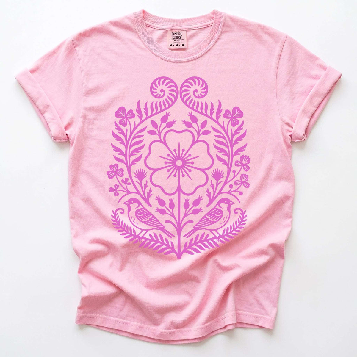 Pink Floral Folk Art Vintage Washed T-Shirt