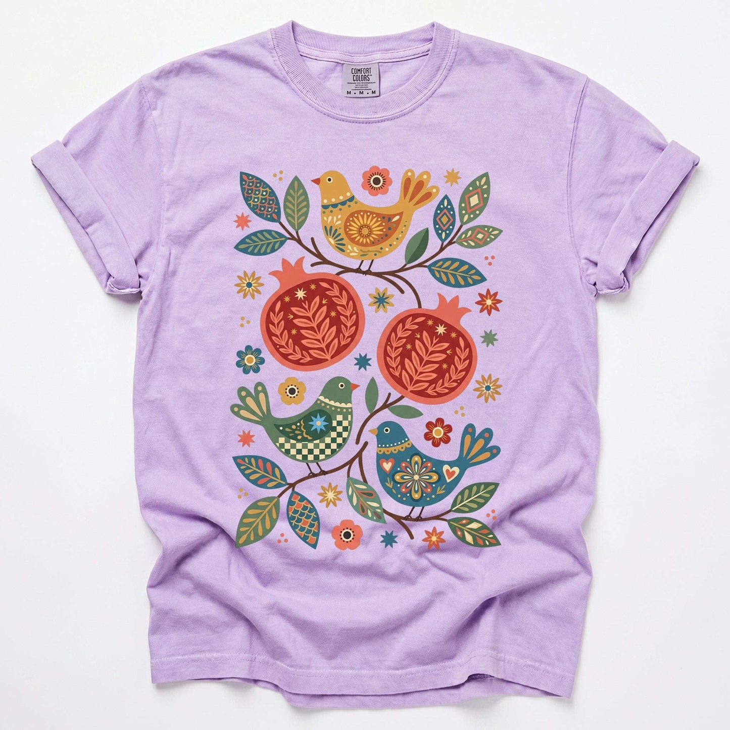 Pomegranates and Birds Vintage Washed T-Shirt
