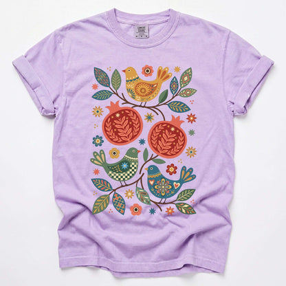 Pomegranates and Birds Vintage Washed T-Shirt