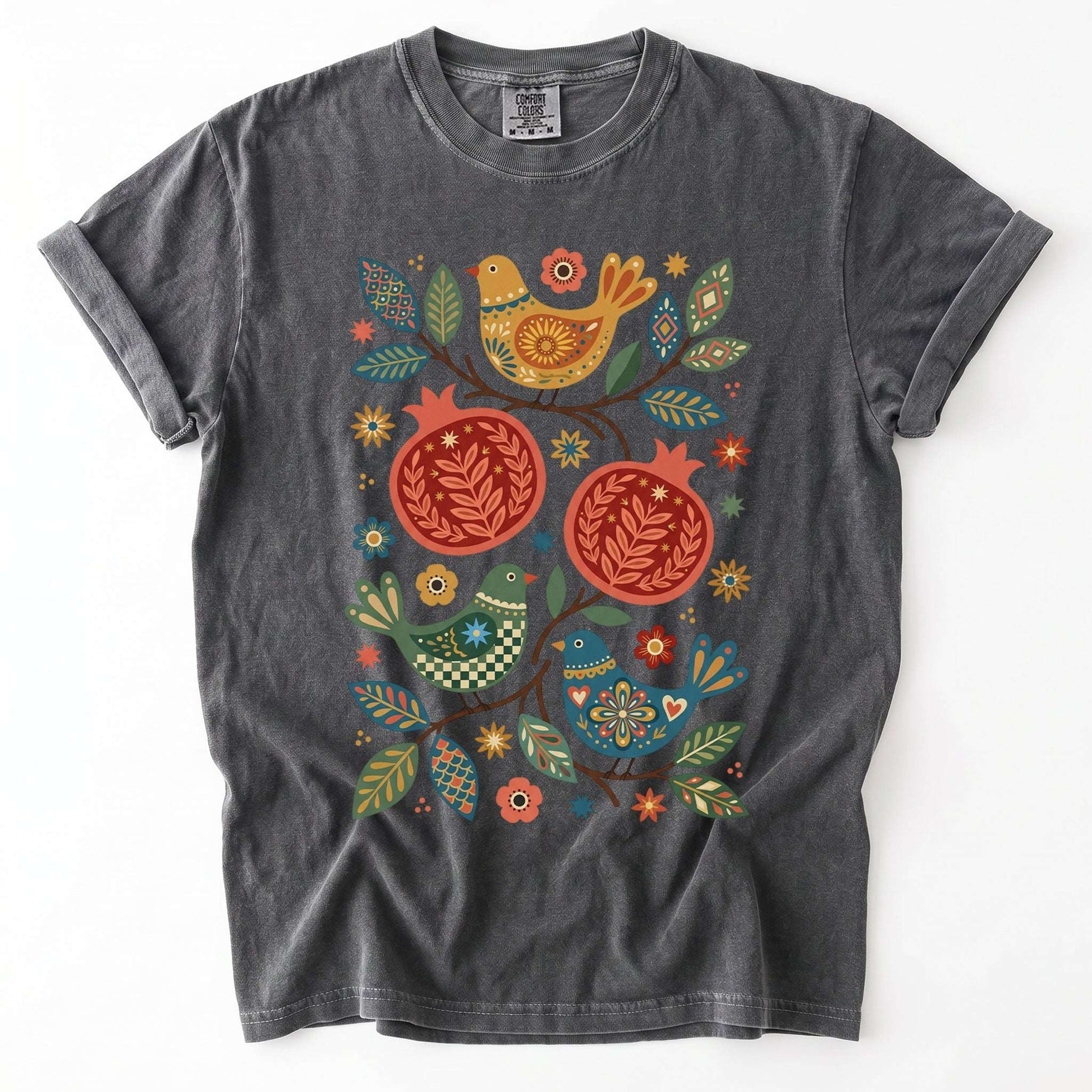 Pomegranates and Birds Vintage Washed T-Shirt