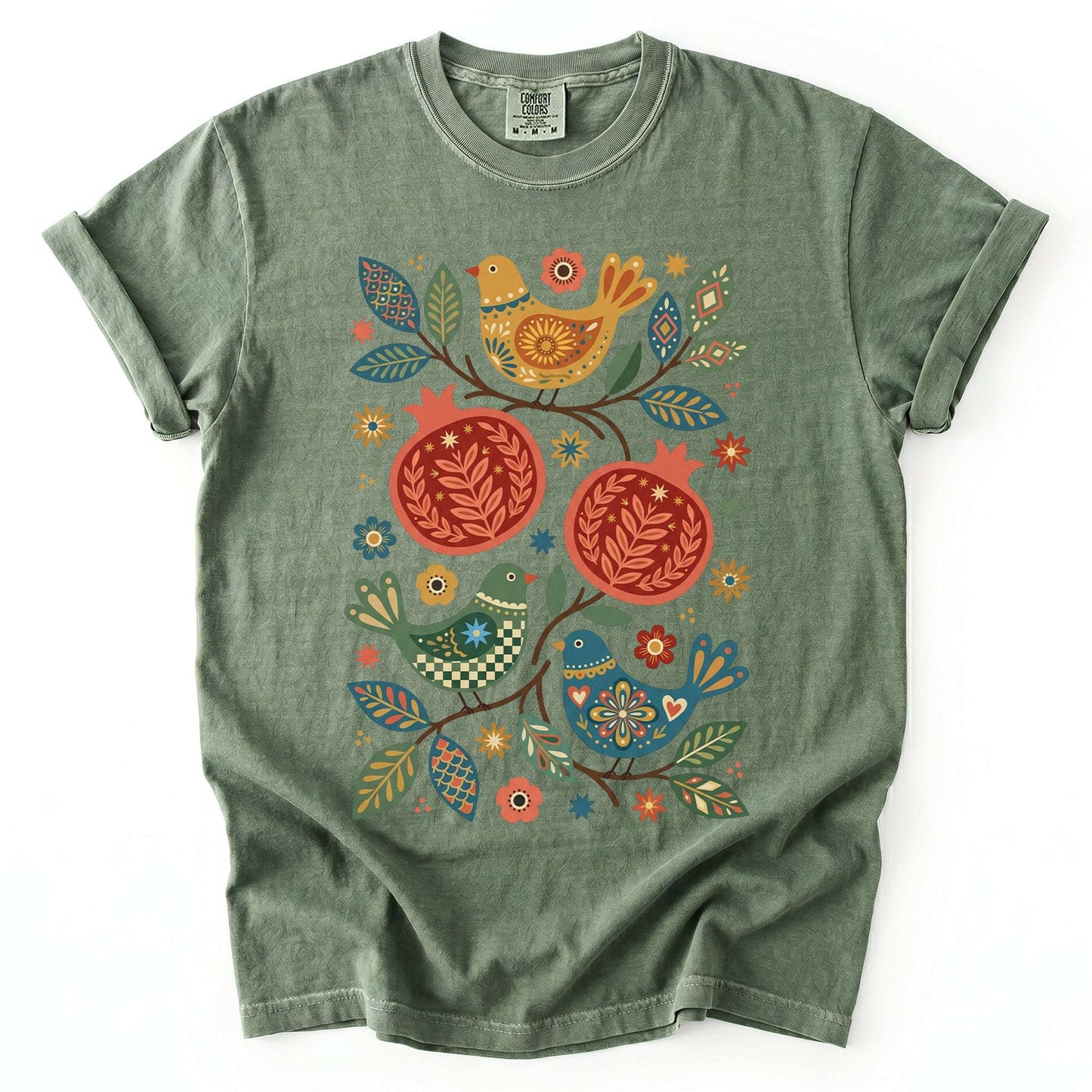 Pomegranates and Birds Vintage Washed T-Shirt